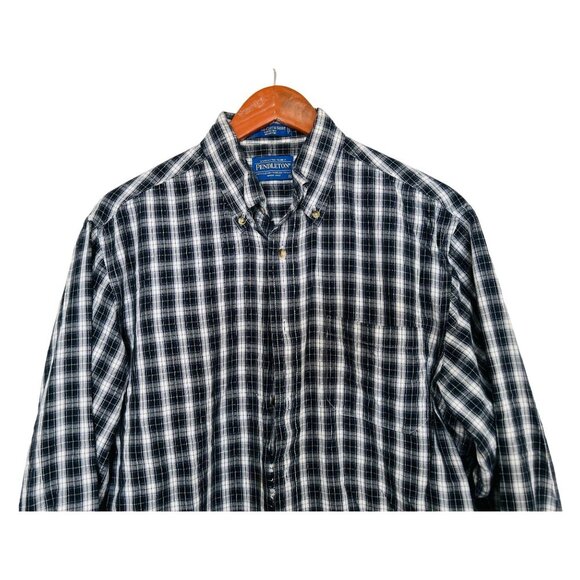 PENDLETON Oxford Shirt Button-up Cotton Blue Tartan Size Med - Picture 3 of 7